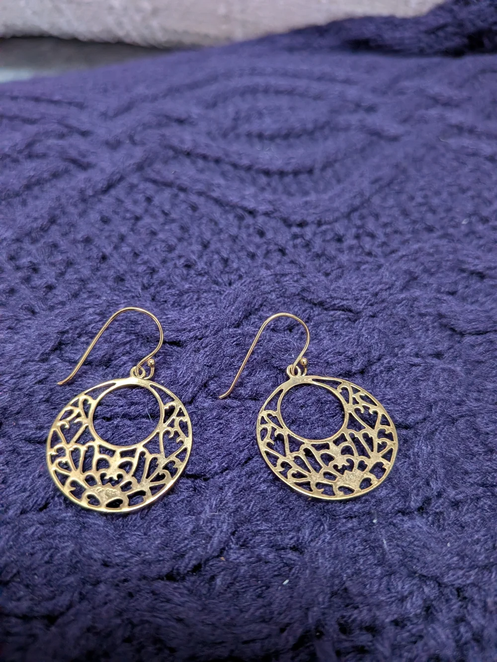 Gold Filigree Round Drop Earrings Stamped 925 - Women Jewelry